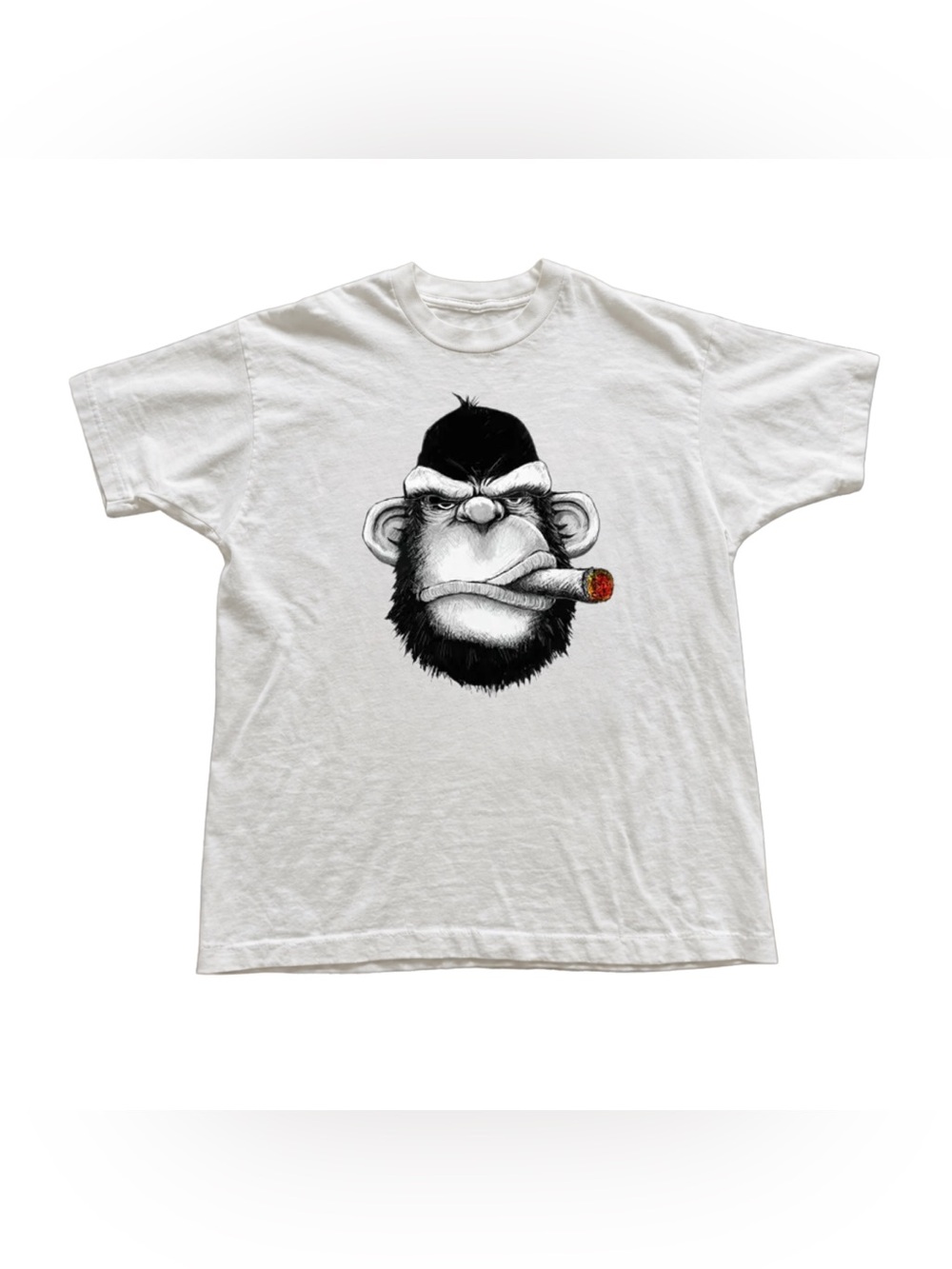 White Short Sleeve Tee with Black Monkey Cigar Graphic